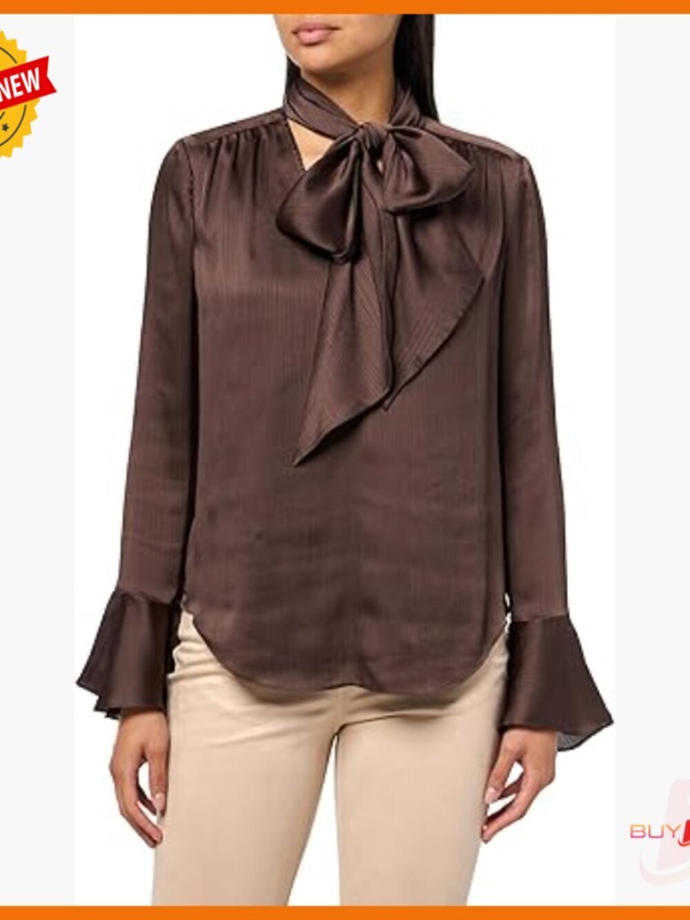 Flowy Blouse with Scarf Tie Neck and Long Flare Sleeves